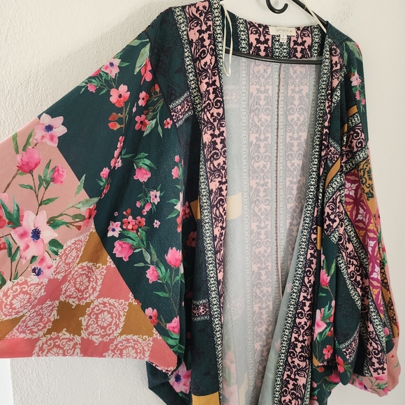 Umgee Plus Floral Scarf Print Puff Sleeve Kimono XL - Picture 9 of 13